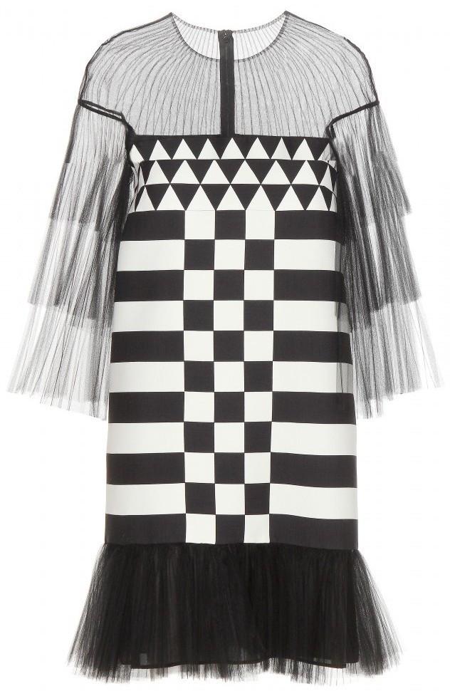 Black Tulle-inset Geometric-print Mini Dress - DESIGNER INSPIRED FASHIONS