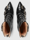 Black Leather Buckle Ankle Boots - DESIGNER INSPIRED FASHIONS