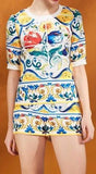 'Majolica' Print Top & Short Set - DESIGNER INSPIRED FASHIONS