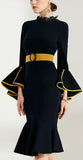 Flared Lace & Contrast Detail Dress