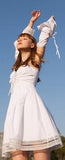 Ruched Flared Mini Dress with Separate Sleeves, Black or White - DESIGNER INSPIRED FASHIONS