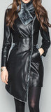 Asymmetrical Faux-Leather Coat with Fur-Trim