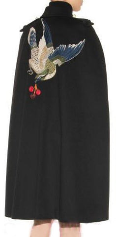 Appliquéd Wool Cape Coat in Black - DESIGNER INSPIRED FASHIONS