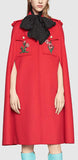 Appliquéd Wool Cape Coat in Red - DESIGNER INSPIRED FASHIONS