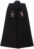 Appliquéd Wool Cape Coat in Black - DESIGNER INSPIRED FASHIONS