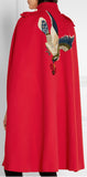 Appliquéd Wool Cape Coat in Red - DESIGNER INSPIRED FASHIONS