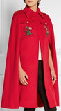 Appliquéd Wool Cape Coat in Red - DESIGNER INSPIRED FASHIONS