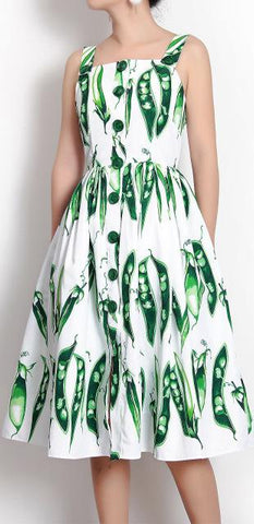Snap Pea Print Fit & Flare Dress