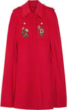 Appliquéd Wool Cape Coat in Red - DESIGNER INSPIRED FASHIONS