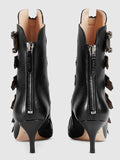 Black Leather Buckle Ankle Boots - DESIGNER INSPIRED FASHIONS