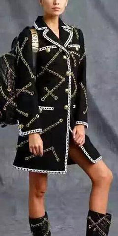 Black Chain Printed Coat - DESIGNER INSPIRED FASHIONS