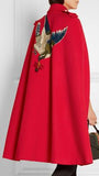 Appliquéd Wool Cape Coat in Red - DESIGNER INSPIRED FASHIONS