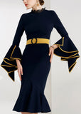 Flared Lace & Contrast Detail Dress