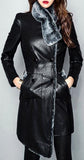 Asymmetrical Faux-Leather Coat with Fur-Trim
