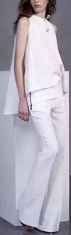 Asymmetric Top & Flared Pant Set-White - DESIGNER INSPIRED FASHIONS