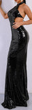Cut-Out Sequin-Embellished Gown - Silver or Black