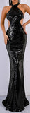 Cut-Out Sequin-Embellished Gown - Silver or Black