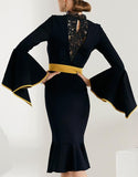 Flared Lace & Contrast Detail Dress