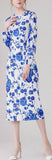 Blue Floral-Printed Blouse & Pencil Skirt Set - DESIGNER INSPIRED FASHIONS