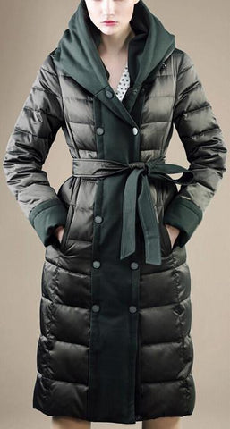 Paneled Puffer Down Coat in Green or Black - DESIGNER INSPIRED FASHIONS