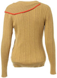 Knit Paneled Flap Contrast-Stripe Sweater in Khaki - DESIGNER INSPIRED FASHIONS