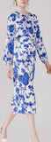 Blue Floral-Printed Blouse & Pencil Skirt Set - DESIGNER INSPIRED FASHIONS