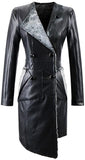 Asymmetrical Faux-Leather Coat with Fur-Trim