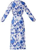 Blue Floral-Printed Blouse & Pencil Skirt Set - DESIGNER INSPIRED FASHIONS