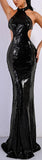 Cut-Out Sequin-Embellished Gown - Silver or Black