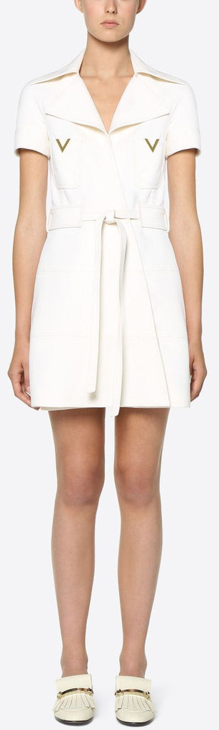 Crepe Dress with Gold V Details