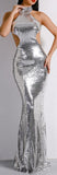 Cut-Out Sequin-Embellished Gown - Silver or Black