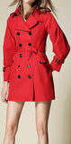 Draped-Shoulder Short Trench Coat, Red - DESIGNER INSPIRED FASHIONS
