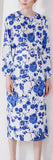 Blue Floral-Printed Blouse & Pencil Skirt Set - DESIGNER INSPIRED FASHIONS
