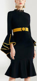 Flared Lace & Contrast Detail Dress