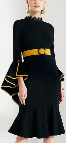 Flared Lace & Contrast Detail Dress
