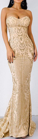 Strapless Glitter-Embroidered Gown