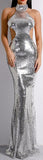 Cut-Out Sequin-Embellished Gown - Silver or Black