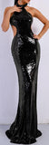 Cut-Out Sequin-Embellished Gown - Silver or Black
