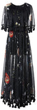Black Tassel-Trimmed Printed Maxi Dress - DESIGNER INSPIRED FASHIONS
