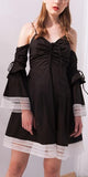 Ruched Flared Mini Dress with Separate Sleeves, Black or White - DESIGNER INSPIRED FASHIONS