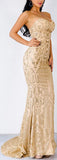 Strapless Glitter-Embroidered Gown