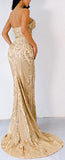Strapless Glitter-Embroidered Gown