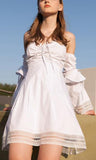 Ruched Flared Mini Dress with Separate Sleeves, Black or White - DESIGNER INSPIRED FASHIONS