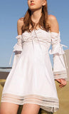 Ruched Flared Mini Dress with Separate Sleeves, Black or White - DESIGNER INSPIRED FASHIONS