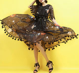 Black Tassel-Trimmed Printed Maxi Dress - DESIGNER INSPIRED FASHIONS