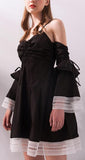 Ruched Flared Mini Dress with Separate Sleeves, Black or White - DESIGNER INSPIRED FASHIONS