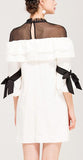 Ruffle White Mini Dress with Black Mesh Contrast
