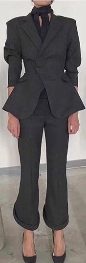 Decorative-Button-Blazer and Cropped Flared Pant Set