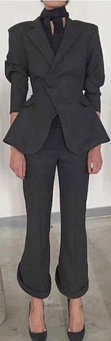 Decorative-Button-Blazer and Cropped Flared Pant Set