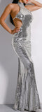 Cut-Out Sequin-Embellished Gown - Silver or Black